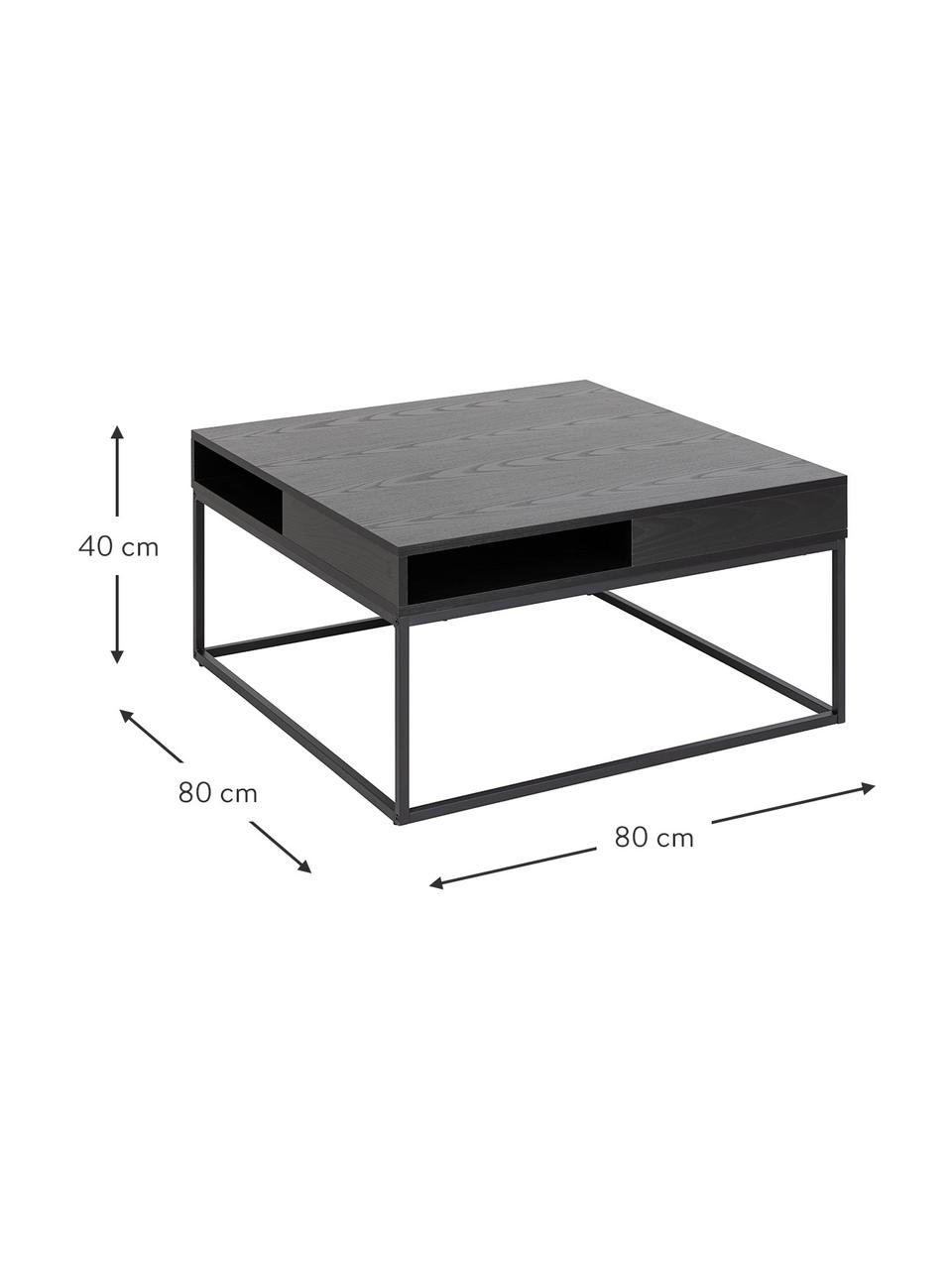 Holz-Couchtisch Willford in Schwarz, Tischplatte: Mitteldichte Holzfaserpla, Gestell: Metall, pulverbeschichtet, Schwarz, B 80 x H 40 cm