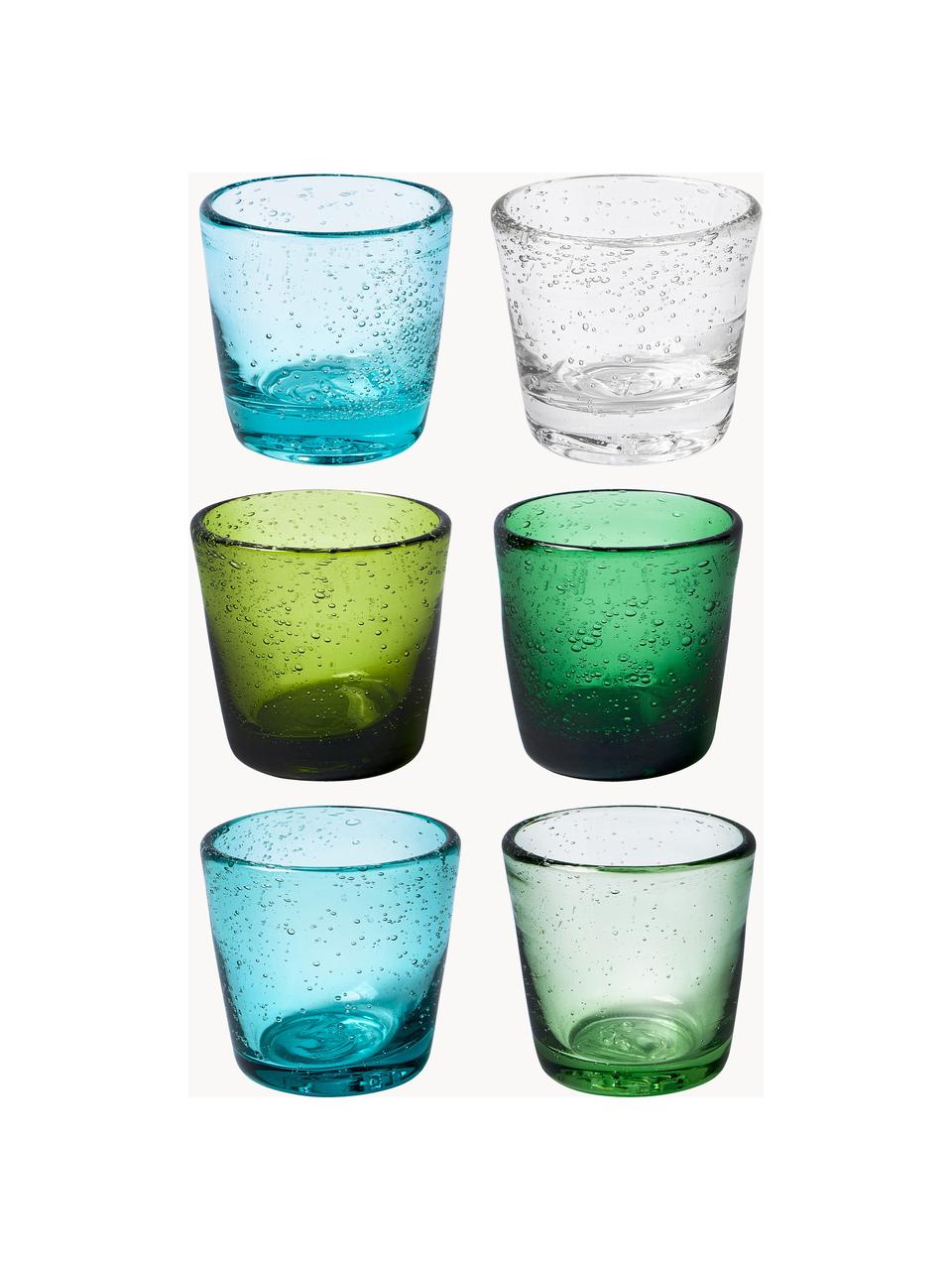 Schnapsgläser Cancun mit dekorativen Luftbläschen, 6er-Set, Glas, Grüntöne, Ø 6 x H 6 cm, 70 ml