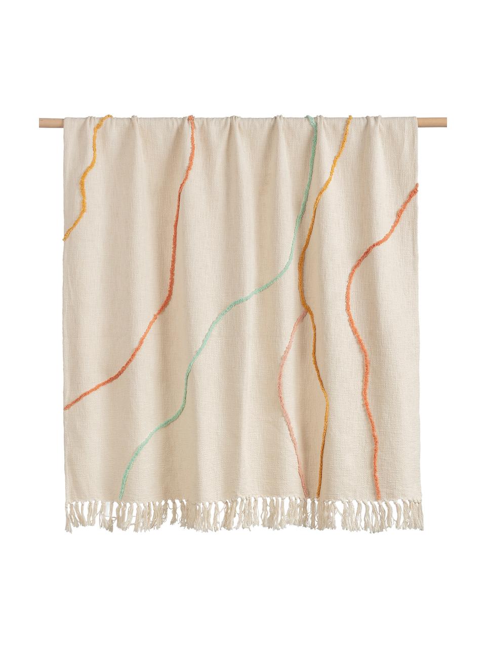 Baumwolldecke Malva mit bunten Linien und Fransen, 100% Baumwolle, Cremefarben, Mehrfarbig, 120 x 180 cm