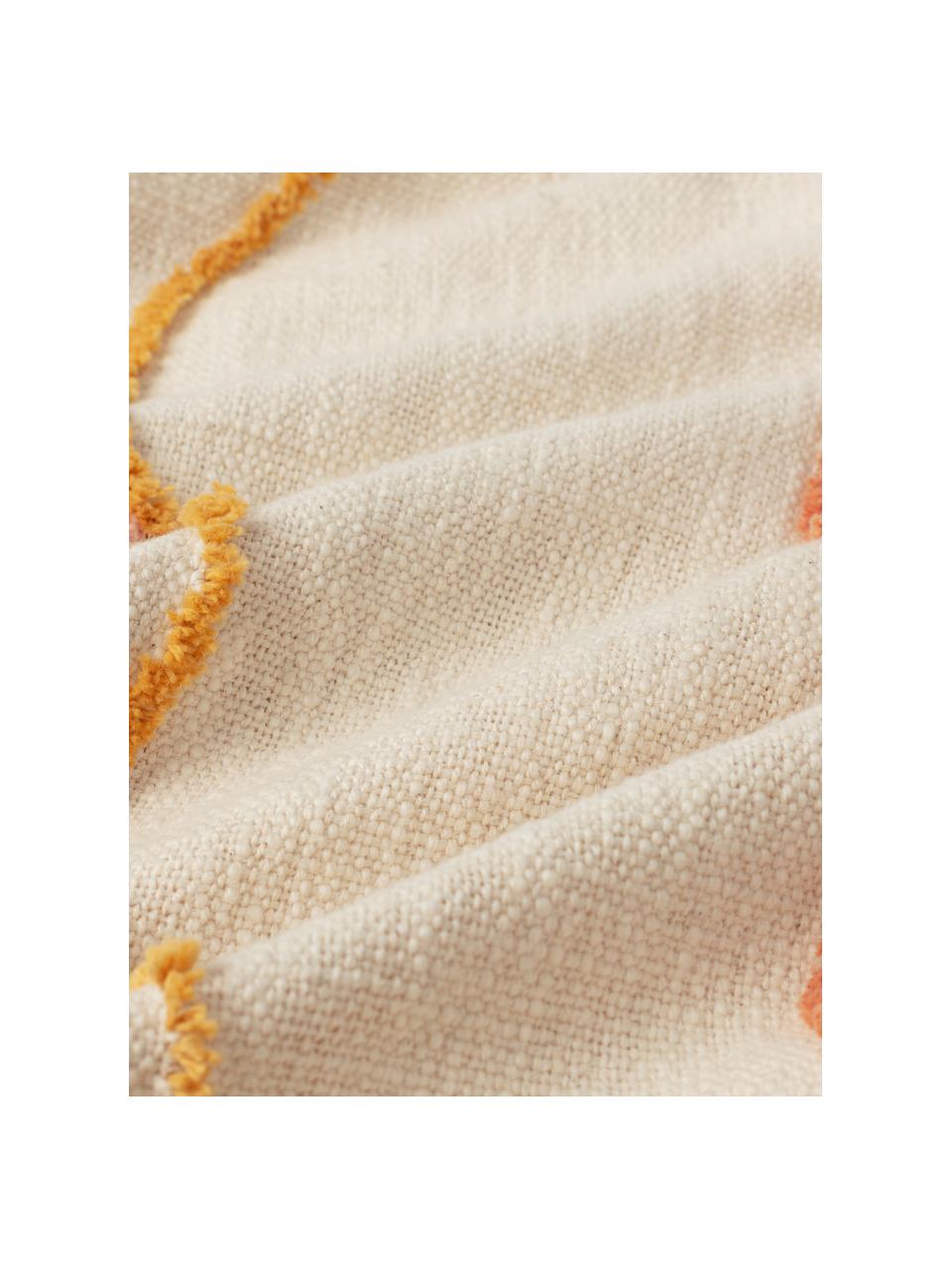 Plaid in cotone con righe colorate e frange Malva, 100% cotone, Color crema, multicolore, Larg. 120 x Lung. 180 cm