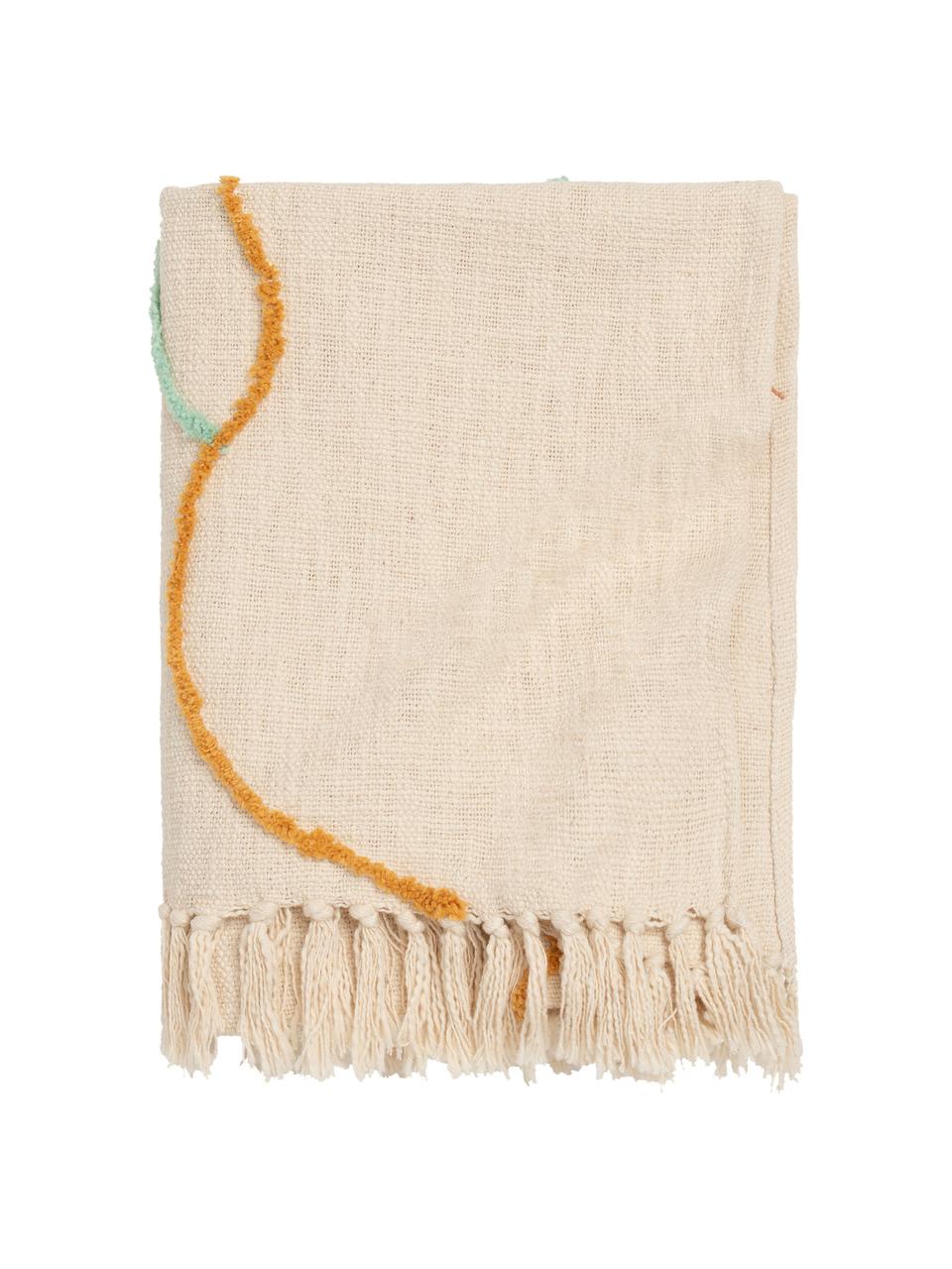 Manta de algodón con flecos Malva, 100% algodón, Crema, multicolor, An 120 x L 180 cm