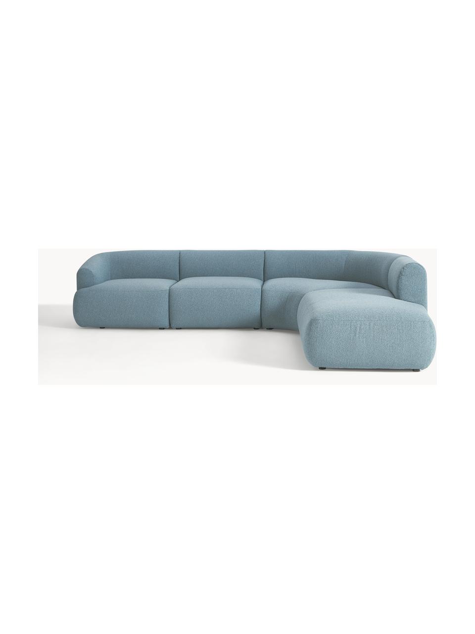 Modulares Bouclé-Ecksofa Sofia (4-Sitzer), Bezug: Bouclé (100 % Polyester) , Gestell: Fichtenholz, Spanplatte, , Füße: Kunststoff Dieses Produkt, Bouclé Blau, B 319 x T 298 cm, Eckteil rechts