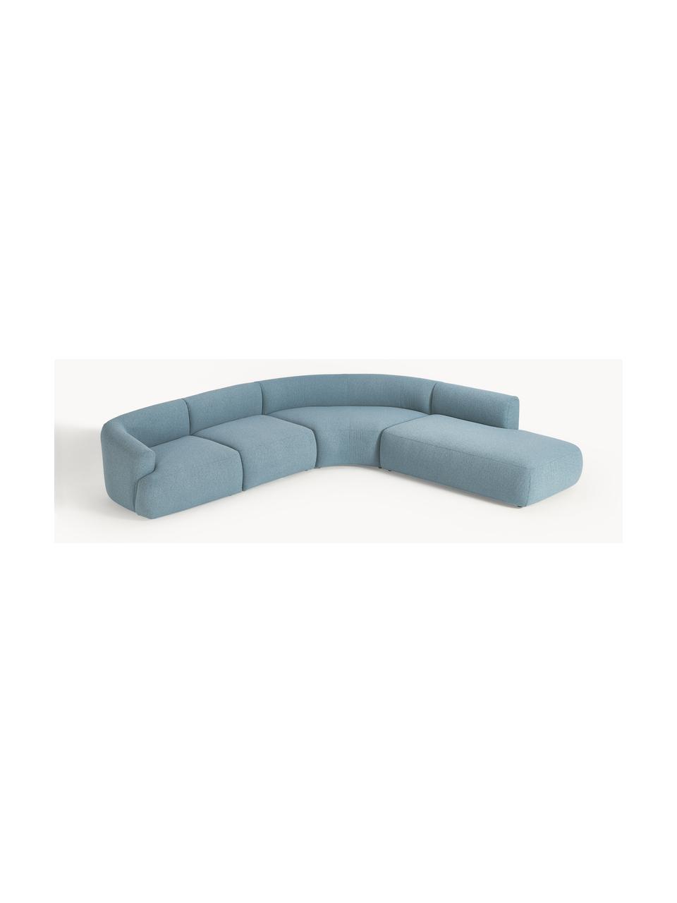 Modulares Bouclé-Ecksofa Sofia (4-Sitzer), Bezug: Bouclé (100 % Polyester) , Gestell: Fichtenholz, Spanplatte, , Füße: Kunststoff Dieses Produkt, Bouclé Blau, B 319 x T 298 cm, Eckteil rechts