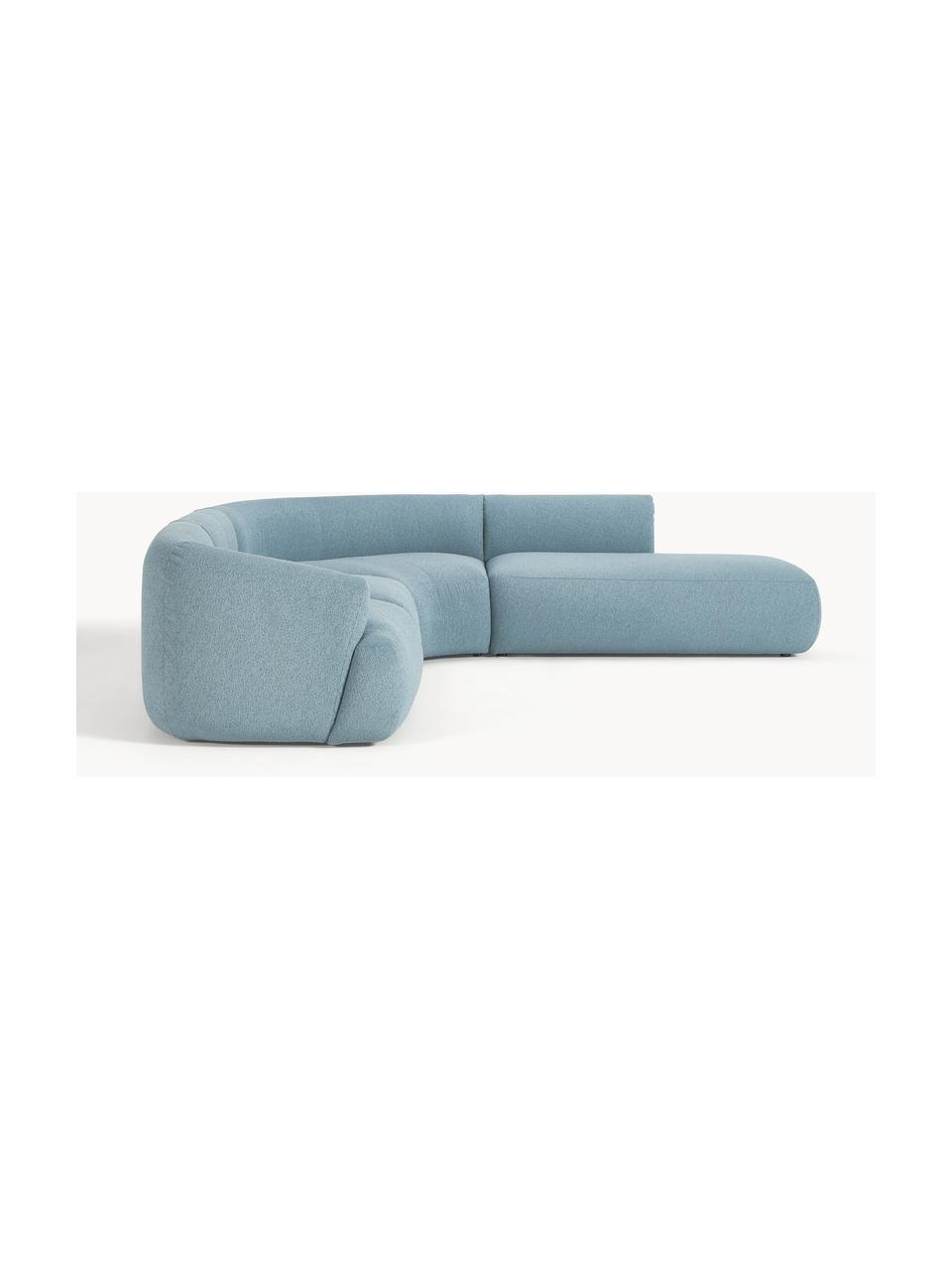 Modulares Bouclé-Ecksofa Sofia (4-Sitzer), Bezug: Bouclé (100 % Polyester) , Gestell: Fichtenholz, Spanplatte, , Füße: Kunststoff Dieses Produkt, Bouclé Blau, B 319 x T 298 cm, Eckteil rechts