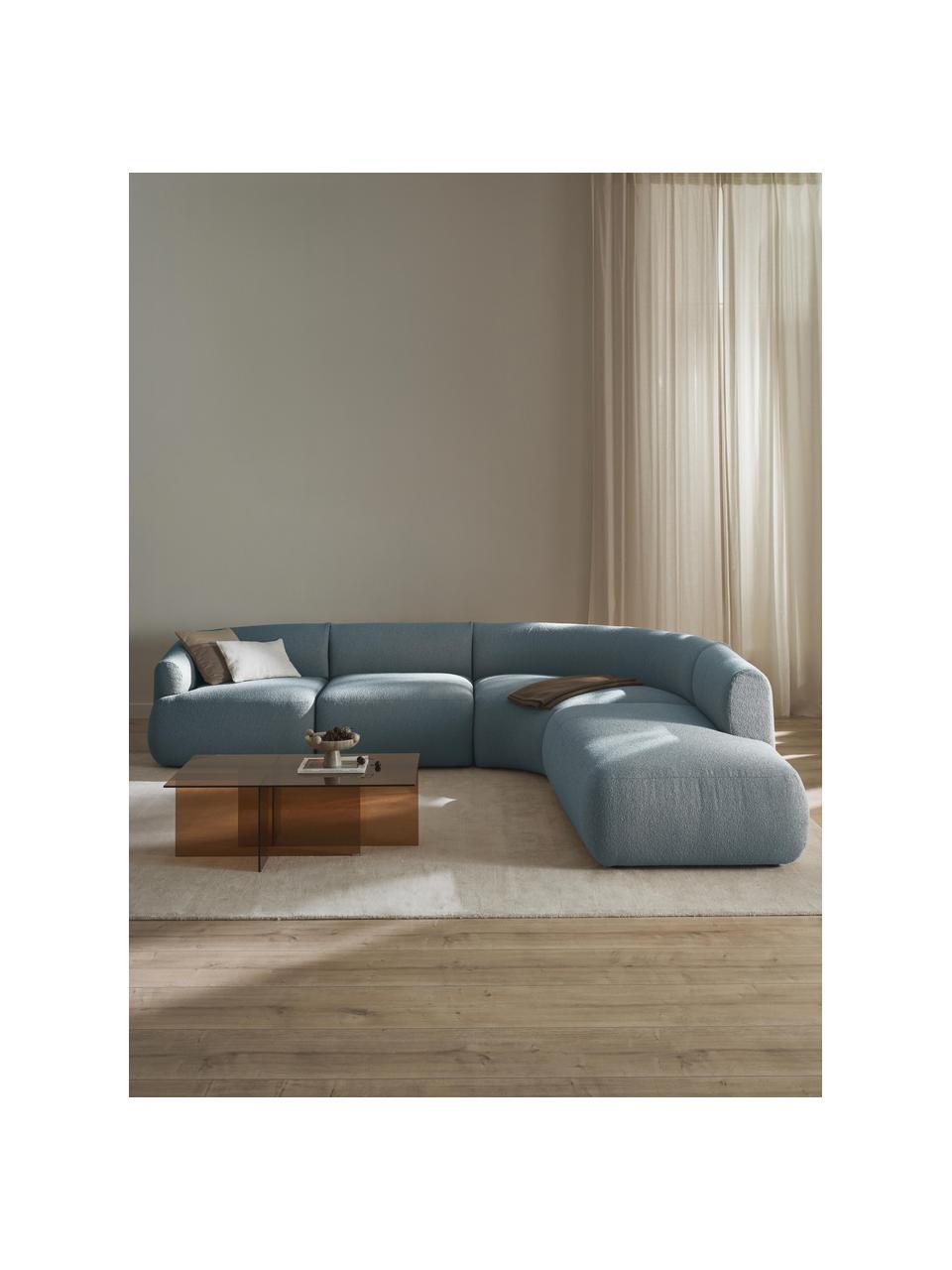 Narożna sofa modułowa Bouclé Sofia (4-osobowa), Tapicerka: Bouclé (100% poliester) D, Stelaż: drewno świerkowe, płyta w, Nogi: tworzywo sztuczne Ten pro, Niebieski Bouclé, S 319 x G 298 cm, prawostronna