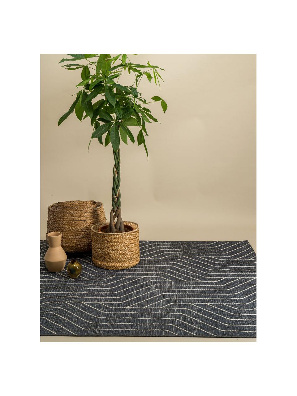 In- & outdoor vloerkleed Rhythm met fluweeleffect, 100% polypropyleen, Donkerblauw, B 115 x L 170 (maat S)