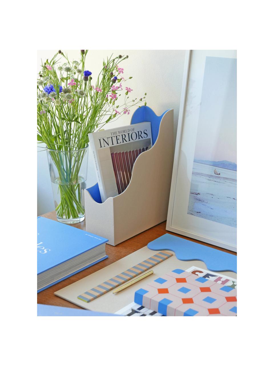 Raccoglitore verticale Magazine, Tessuto 50% cotone, 50% cartone grigio, Beige chiaro, blu, Larg. 25 x Prof. 10 cm