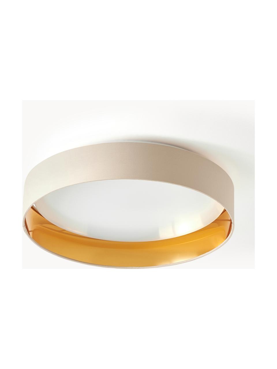 LED-Deckenleuchte Mallory, Gestell: Massives Eichen- und Kief, Beige, Goldfarben, Ø 41 x H 10 cm