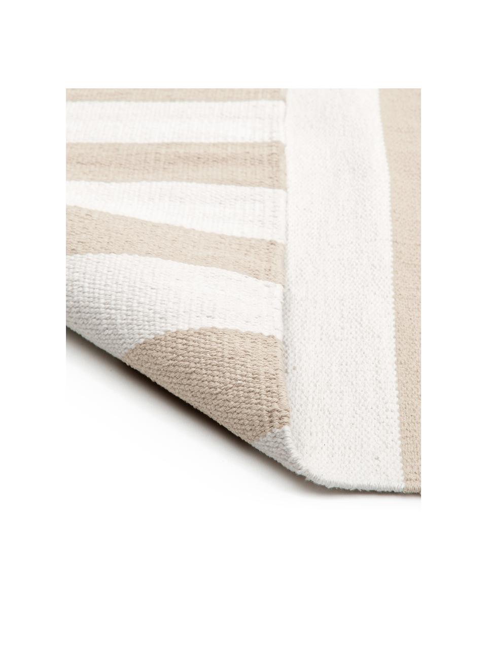 Tapis à rayures en coton, tissé à la main, 100 % coton, certifié GRS, Blanc crème, taupe, larg. 70 x long. 140 cm (taille XS)