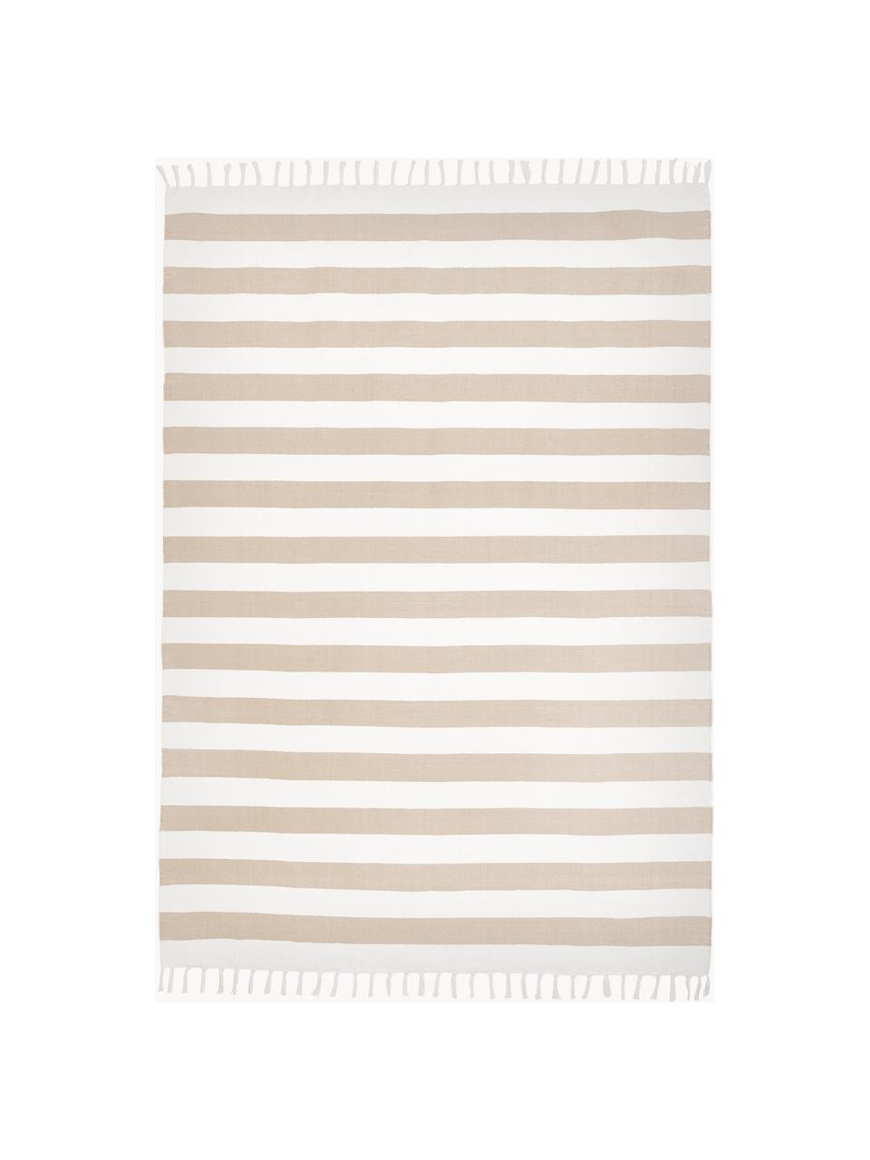 Gestreept katoenen vloerkleed Blocker in taupe/wit, handgeweven, 100% katoen, Beige, B 70 x L 140 cm (maat XS)