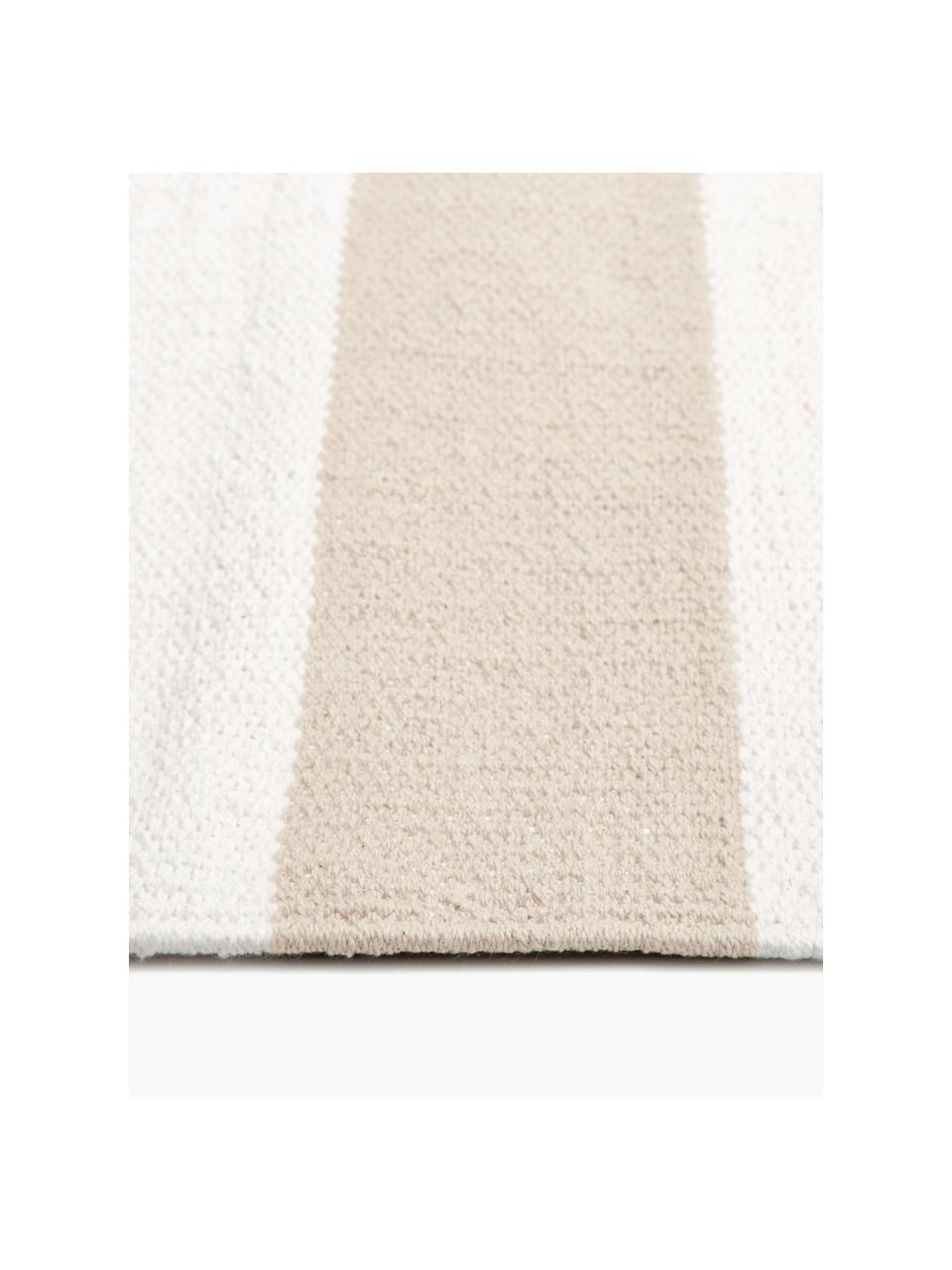 Tapis à rayures en coton, tissé à la main, 100 % coton, certifié GRS, Blanc crème, taupe, larg. 70 x long. 140 cm (taille XS)