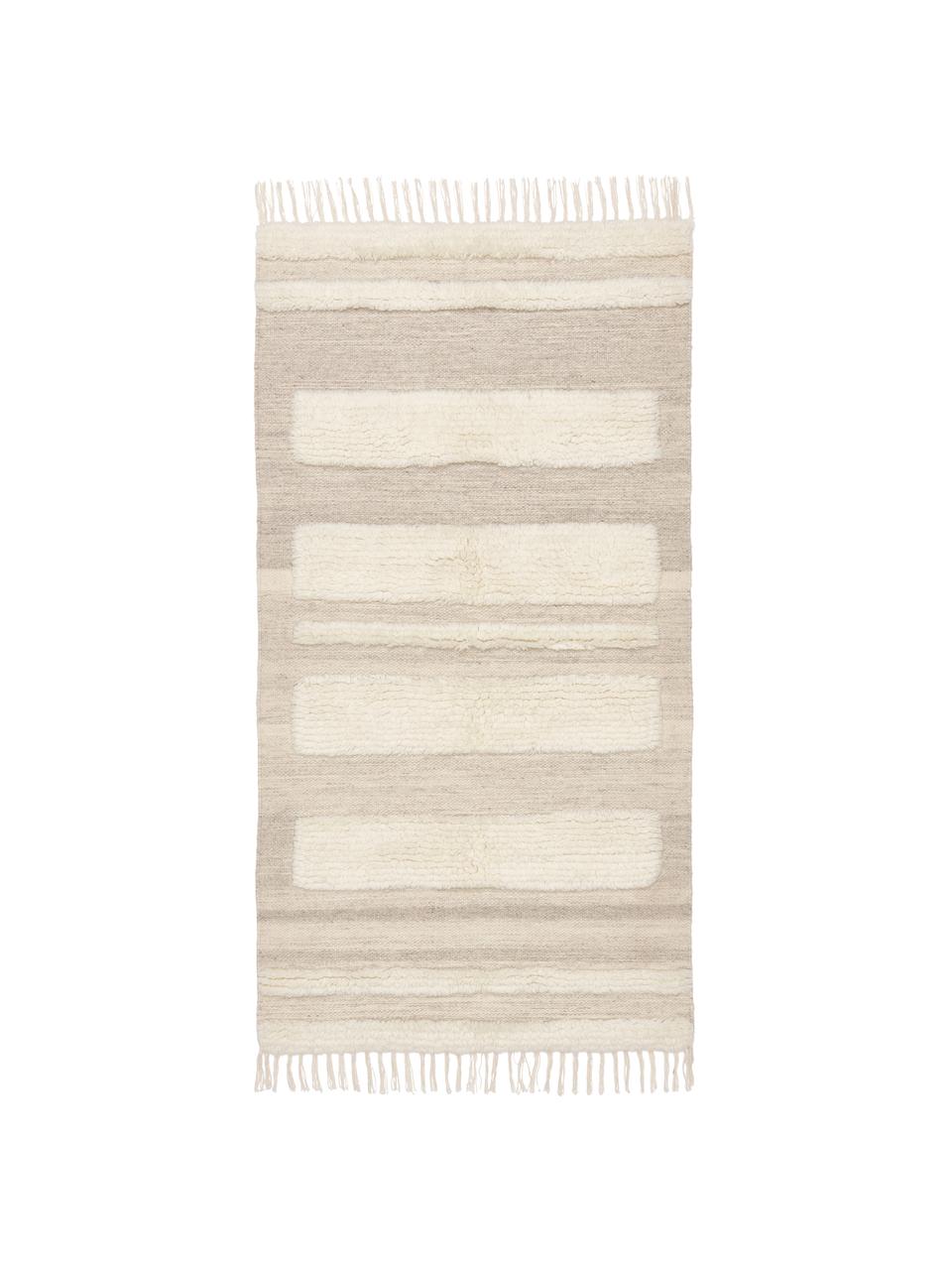 Ręcznie tkany dywan z wełny z wypukłą strukturą Anica, Taupe, beżowy, S 80 x D 150 cm (Rozmiar XS)