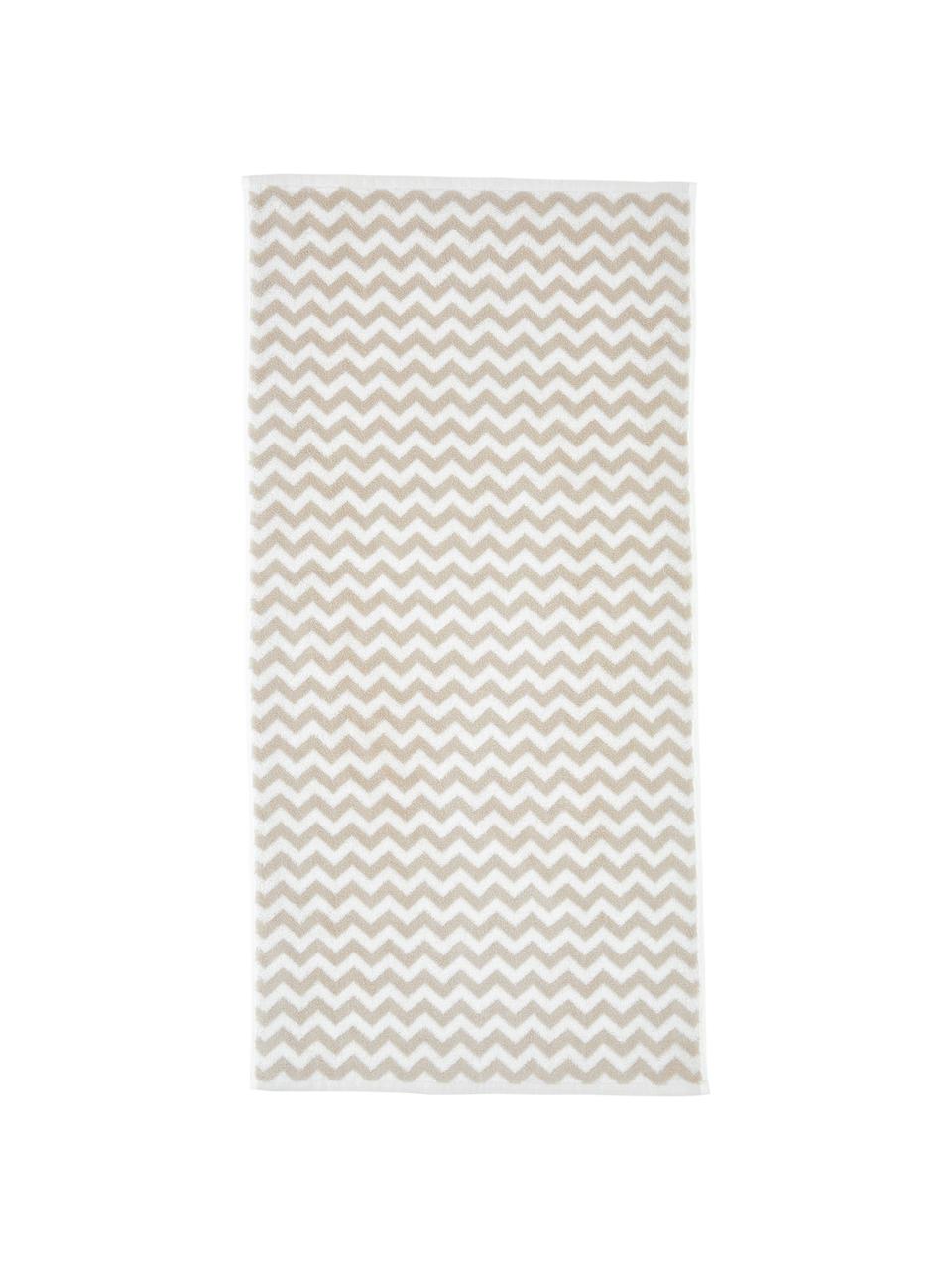 Serviette de toilette coton pur à imprimé zigzag Liv, Blanc crème & couleur sable, à imprimé, Serviettes de toilette, larg. 50 x long. 100 cm, 2 pièces