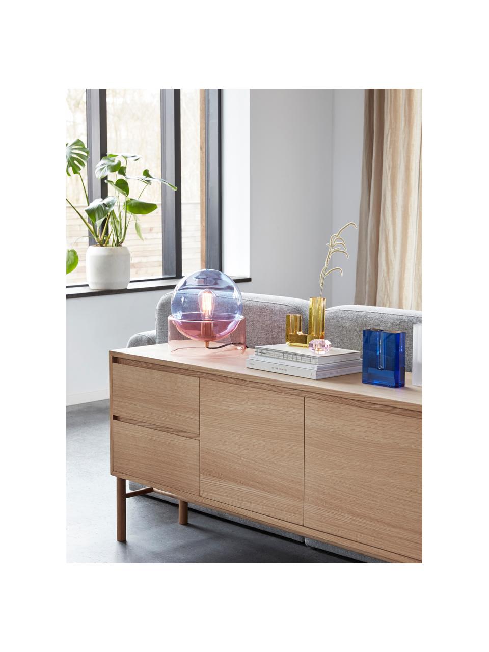 Kleine tafellamp Glondy van gekleurd glas, Lampenkap: glas, Lampvoet: glas, Blauw, roze, Ø 27 x H 29 cm