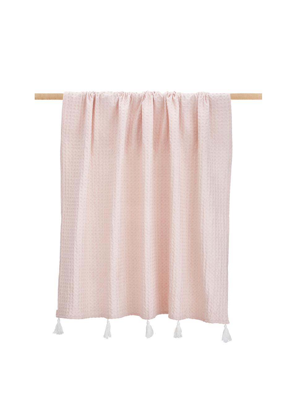 Plaid a nido d'ape con nappe Gopher, 100% cotone, Rosa chiaro, Larg. 125 x Lung. 150 cm