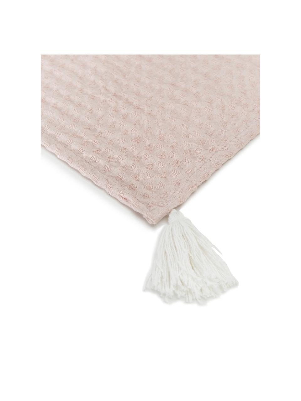 Plaid coton rose à houppes Gopher, Rose pastel