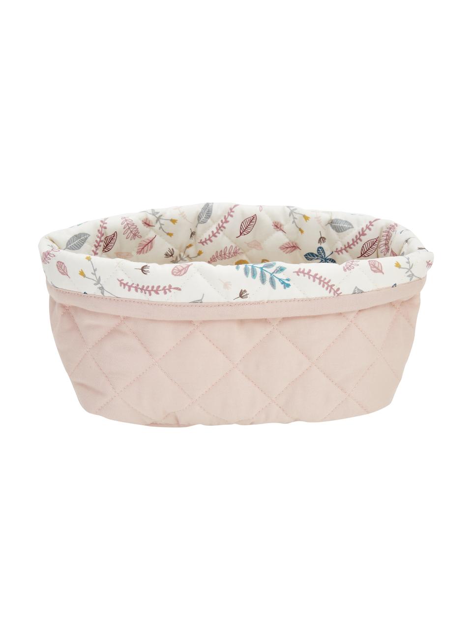 Set de cestas de algodón ecológico Pressed Leaves, 2 uds., Tapizado: 100% algodón ecológico, Rosa y blanco crema con estampado multicolor, Set de diferentes tamaños
