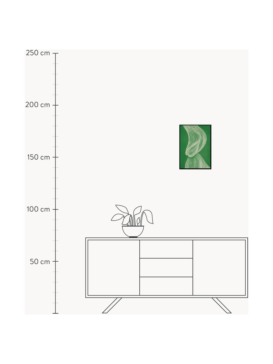 Ręcznie wykonany oprawiony druk cyfrowy Green Formation, Zielony, biały, Ø 33 x W 43 cm