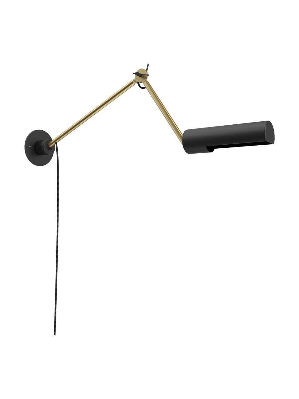 Verstellbare Wandleuchte Slender mit Stecker, Lampenschirm: Stahl, beschichtet, Schwarz, Messingfarben, 10 x 25 cm