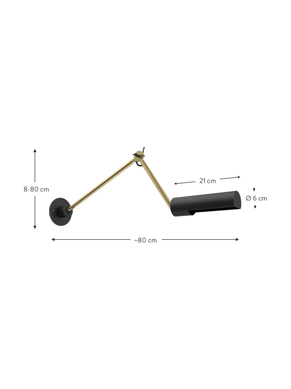 Verstellbare Wandleuchte Slender mit Stecker, Lampenschirm: Stahl, beschichtet, Schwarz, Messingfarben, 10 x 25 cm