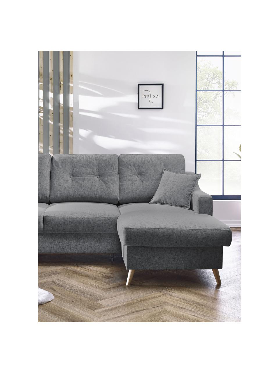 Sofa narożna z funkcją spania i miejscem do przechowywania Sweden, Tapicerka: poliester, Nogi: drewno naturalne, Szary, S 224 x G 149 cm