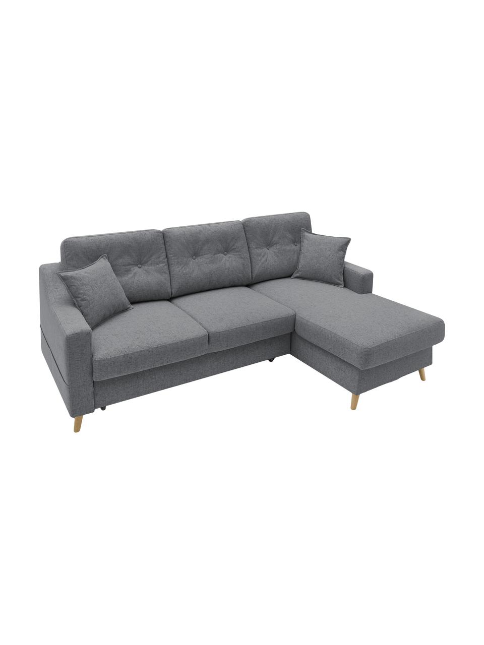 Sofa narożna z funkcją spania i miejscem do przechowywania Sweden, Tapicerka: poliester, Nogi: drewno naturalne, Szary, S 224 x G 149 cm