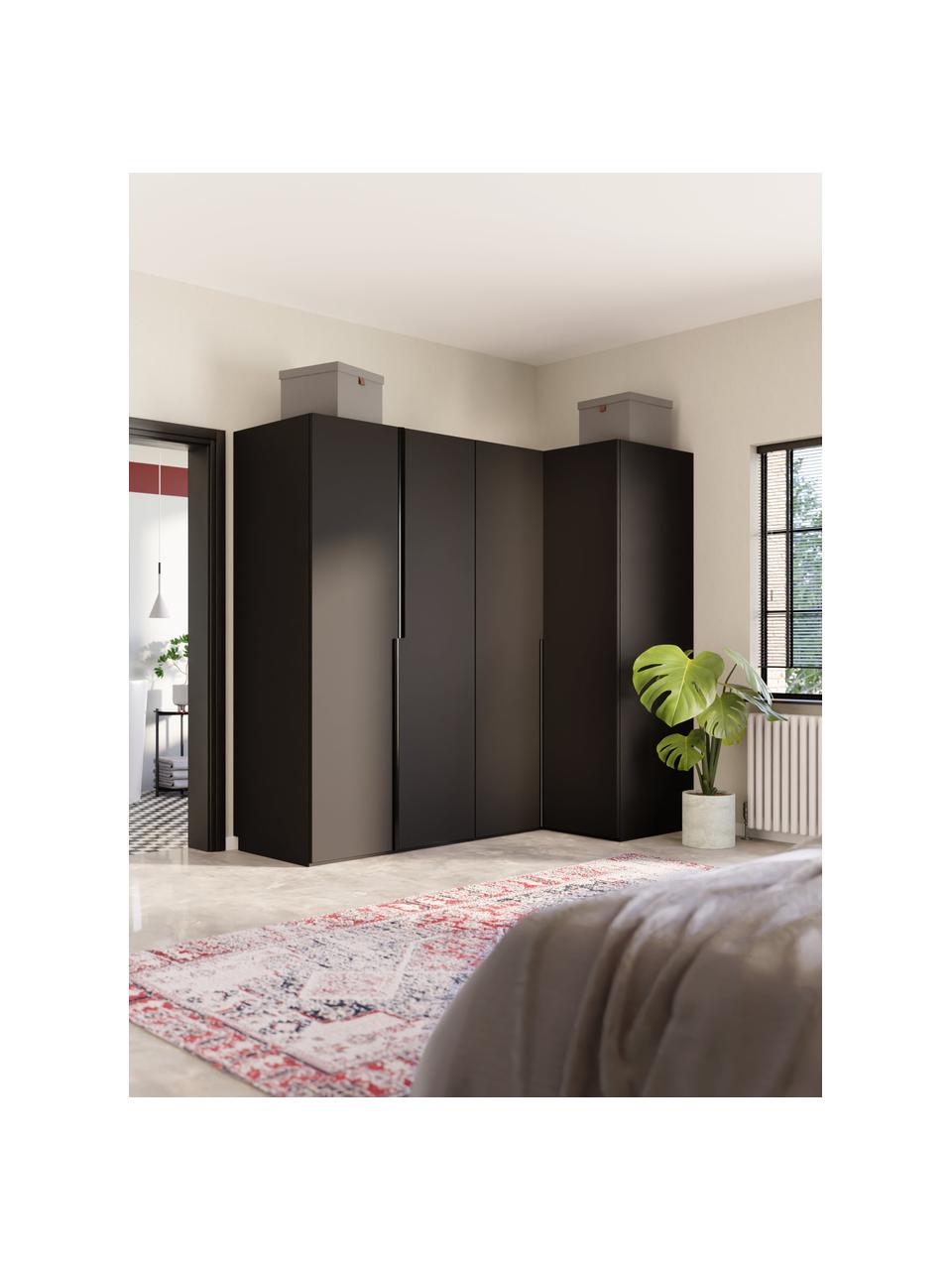 Armadio angolare componibile Leon, larg. 215 cm, diverse varianti, Nero, Interno Basic, Larg. 215 x Alt. 200 cm, con modulo angolare