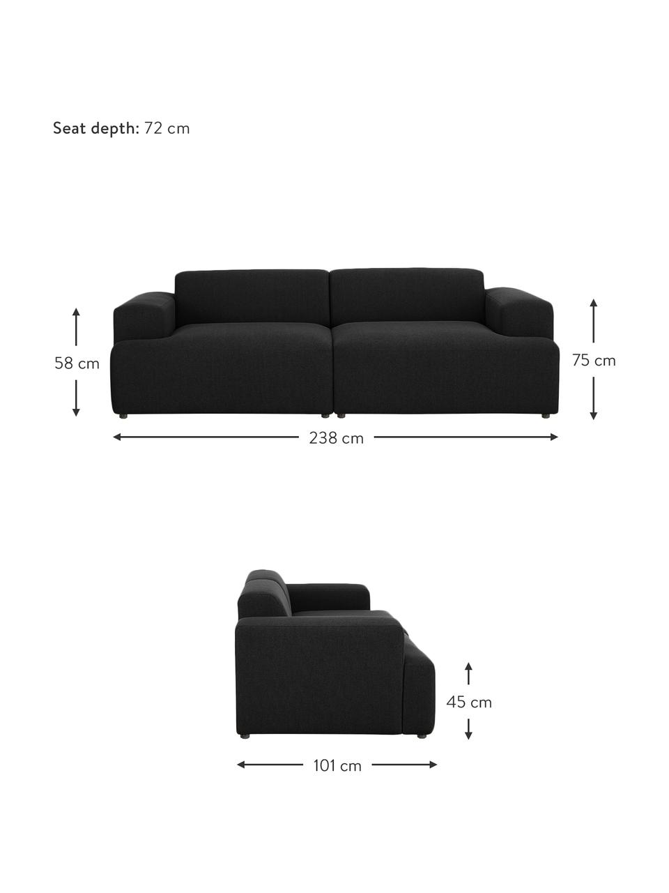 Sofá Melva (3 plazas), Tapizado: 100% poliéster Alta resis, Estructura: madera de pino maciza, ce, Patas: plástico, Tejido negro, An 238 x F 101 cm