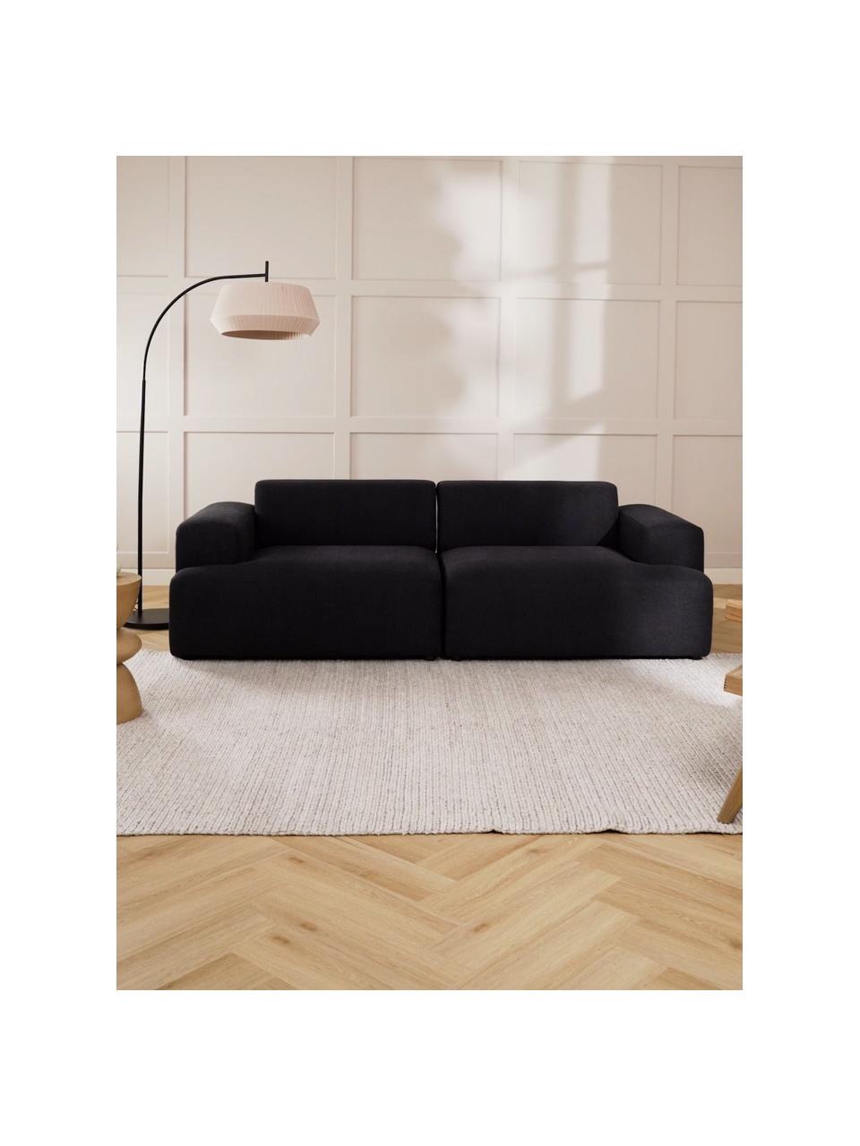 Sofá Melva (3 plazas), Tapizado: 100% poliéster Alta resis, Estructura: madera de pino maciza, ce, Patas: plástico, Tejido negro, An 238 x F 101 cm