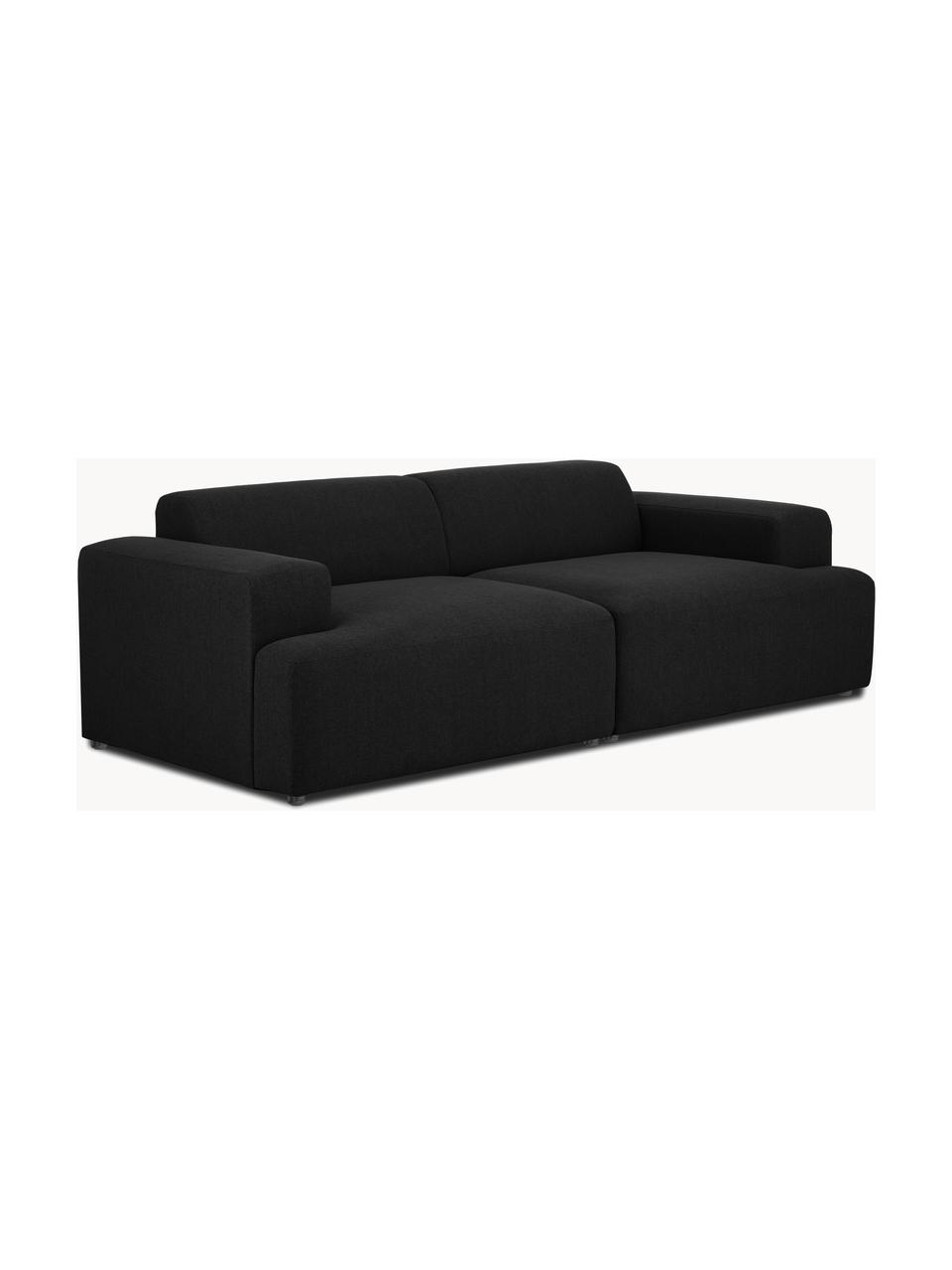 Sofa Melva (3-osobowa), Tapicerka: 100% poliester Dzięki tka, Stelaż: lite drewno sosnowe, cert, Nogi: tworzywo sztuczne, Czarna tkanina, S 238 x G 101 cm