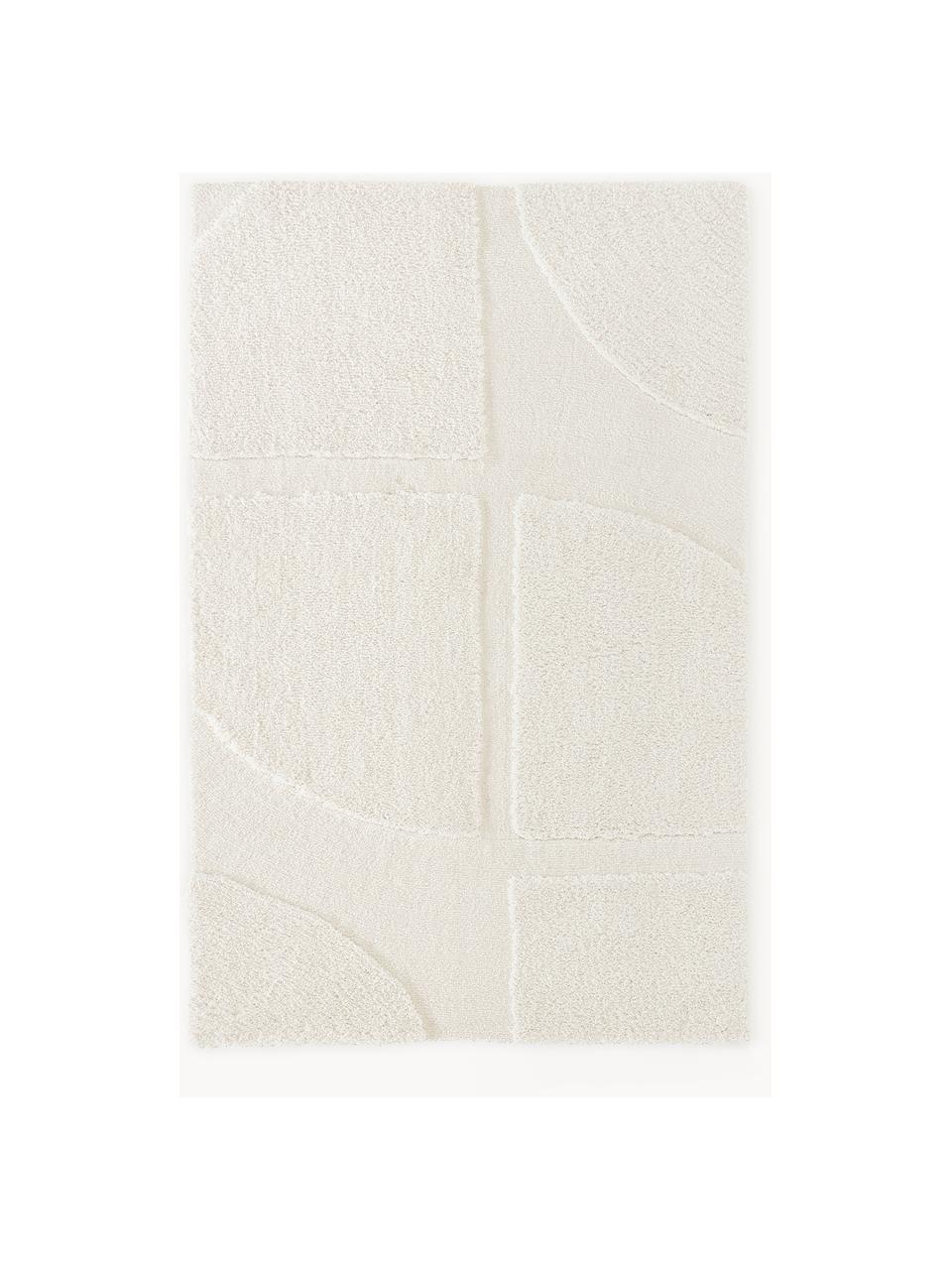 Flauschiger Hochflor-Teppich Jade mit erhabener Hoch-Tief-Struktur, Flor: 100 % recycelter Polyeste, Cremeweiss, B 120 x L 180 cm (Grösse S)