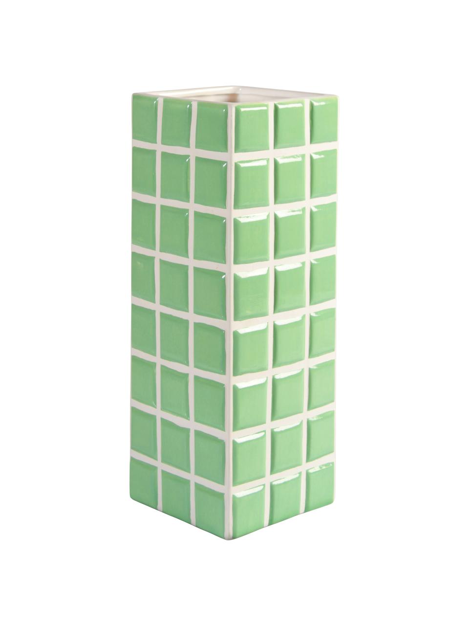Vase design aspect carrelage Tile, Dolomie, Vert clair, blanc, larg. 11 x haut. 28 cm