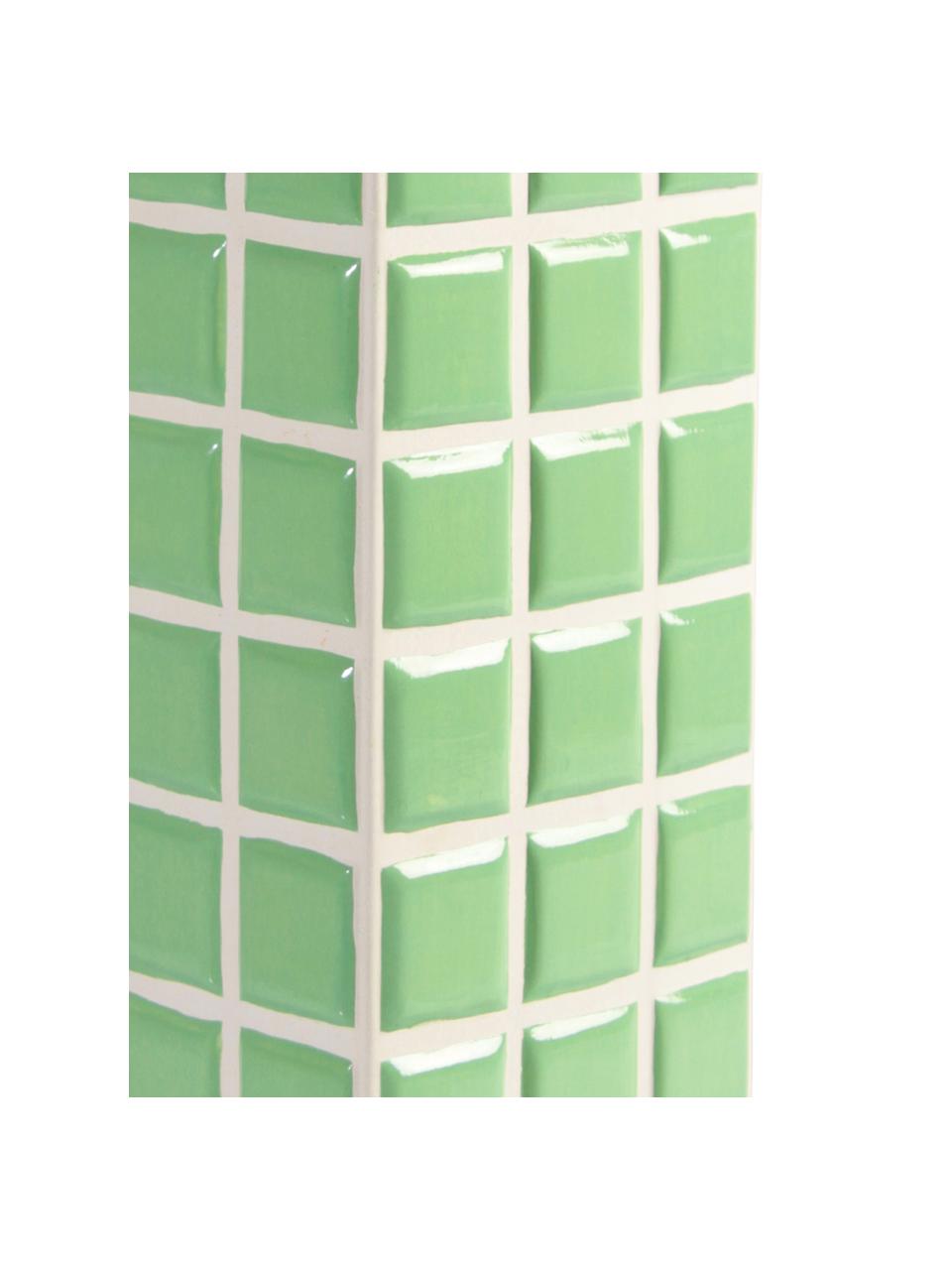 Design vaas Tile met tegellook, Dolomietensteen, Lichtgroen, wit, B 11 x H 28 cm