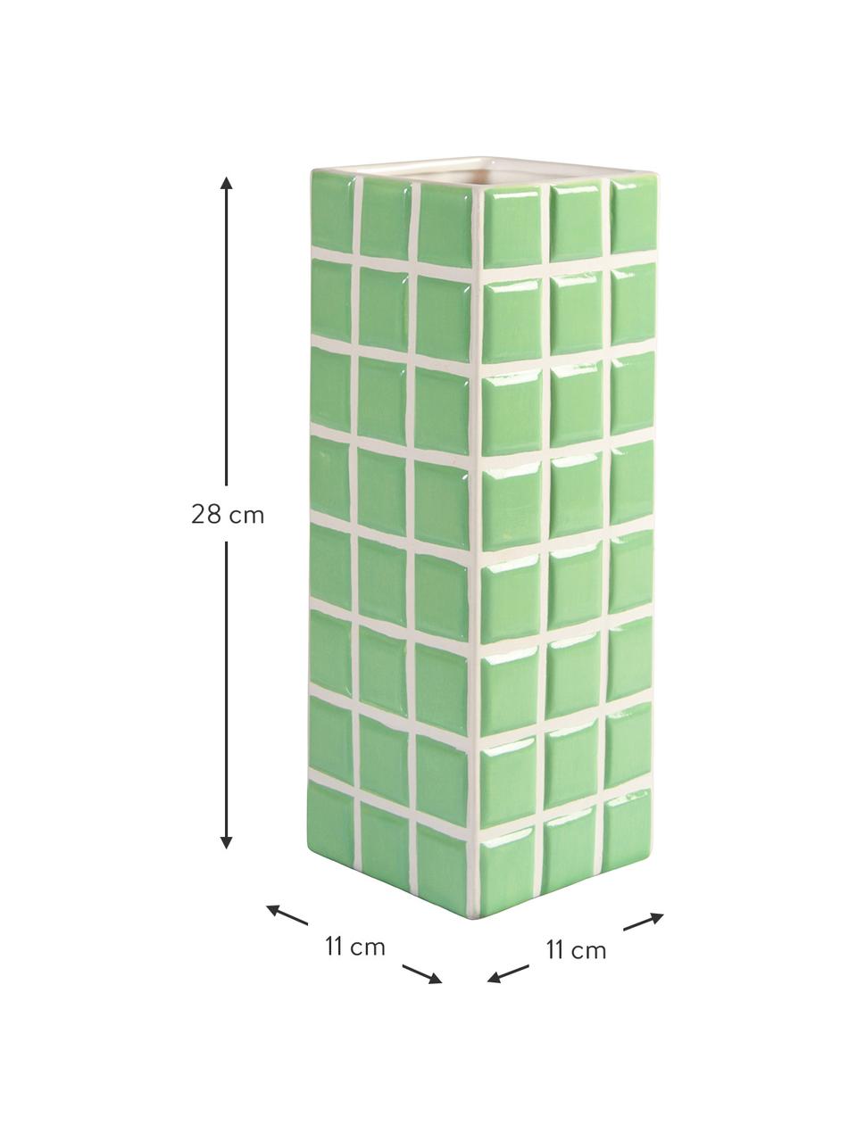 Design vaas Tile met tegellook, Dolomietensteen, Lichtgroen, wit, B 11 x H 28 cm