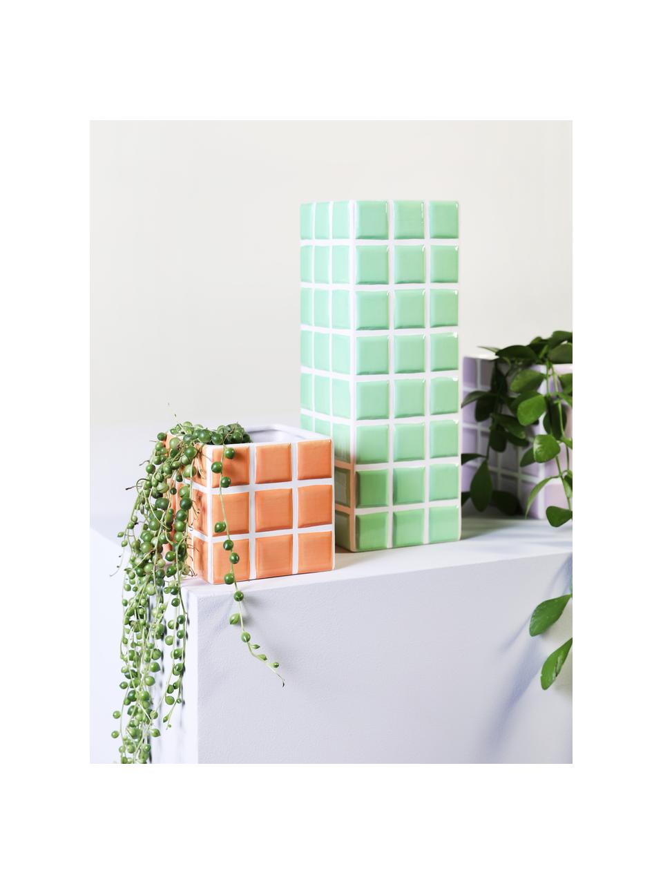 Jarrón de diseño Tile, Dolomita, Verde claro, blanco, An 11 x Al 28 cm