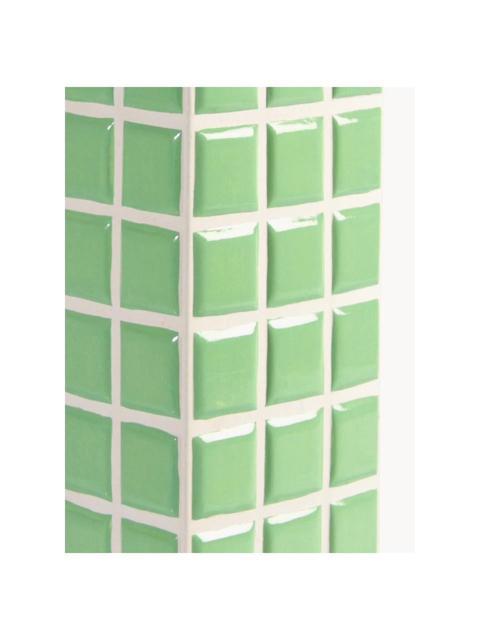 Design vaas Tile met tegellook, H 28 cm, Dolomietensteen, Lichtgroen, gebroken wit, B 11 x H 28 cm