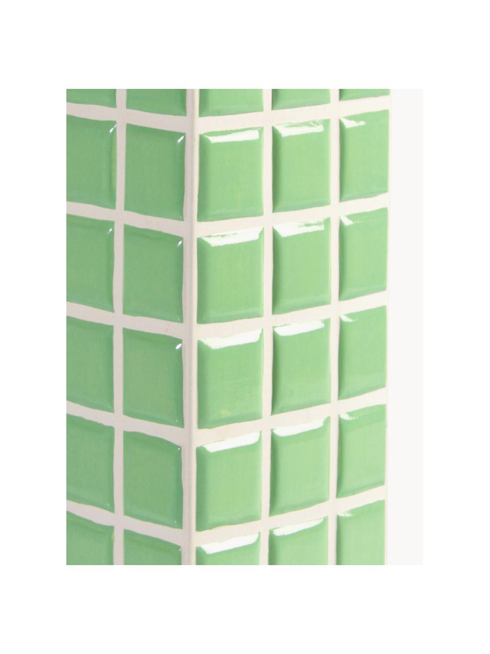 Vaso di design effetto piastrellato Tile, alt. 28 cm, Pietra dolomitica, Verde chiaro, bianco, Larg. 11 x Alt. 28 cm