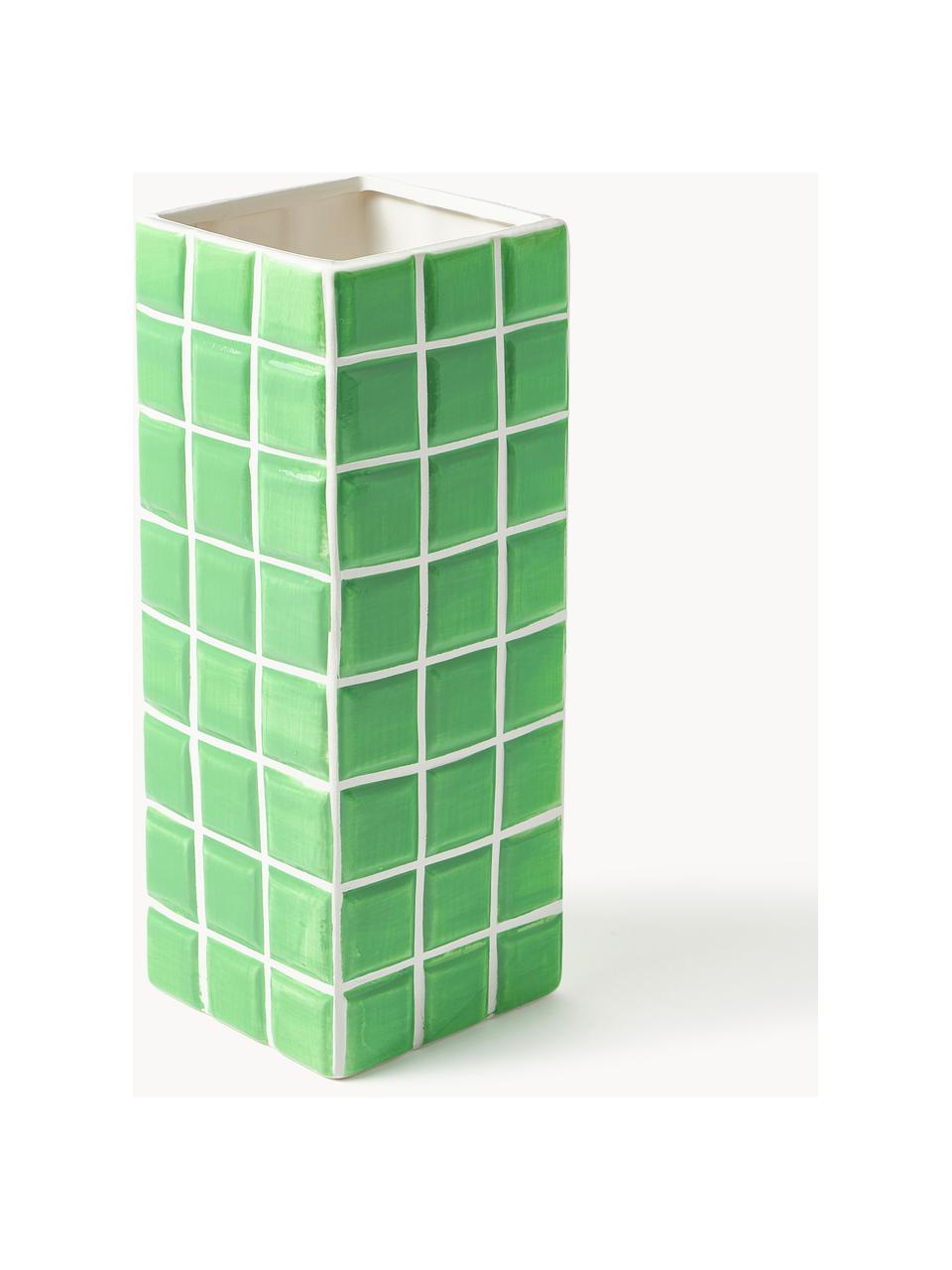 Design-Vase Tile mit Fliesenoptik, H 28 cm, Dolomitstein, Hellgrün, Off White, B 11 x H 28 cm