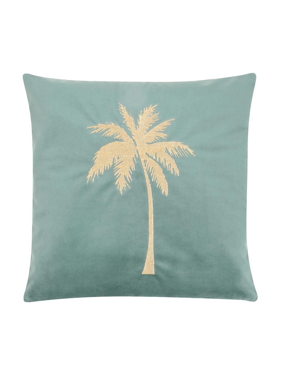 Housse de coussin 40x40 velours brillant Palmsprings, 100 % velours de polyester, Menthe, couleur dorée, larg. 40 x long. 40