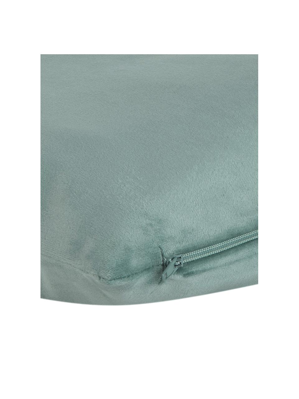 Glänzende Samt-Kissenhülle Palmsprings mit Stickerei, 100% Polyestersamt, Mint, Goldfarben, B 40 x L 40 cm
