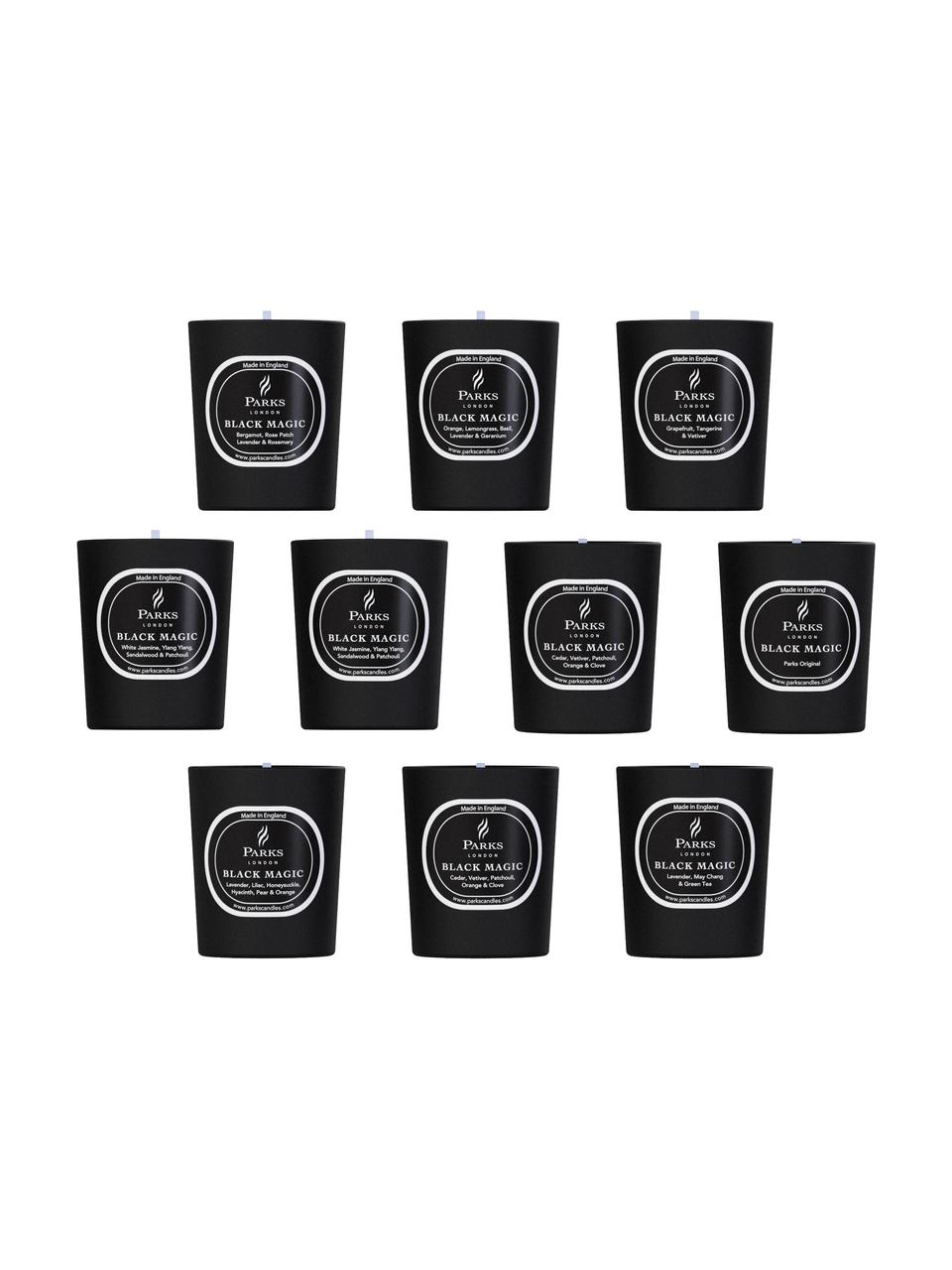 Set de velas perfumadas Black Magic, 10 uds., Recipiente: vidrio, Negro, blanco, Ø 5 x Al 6 cm