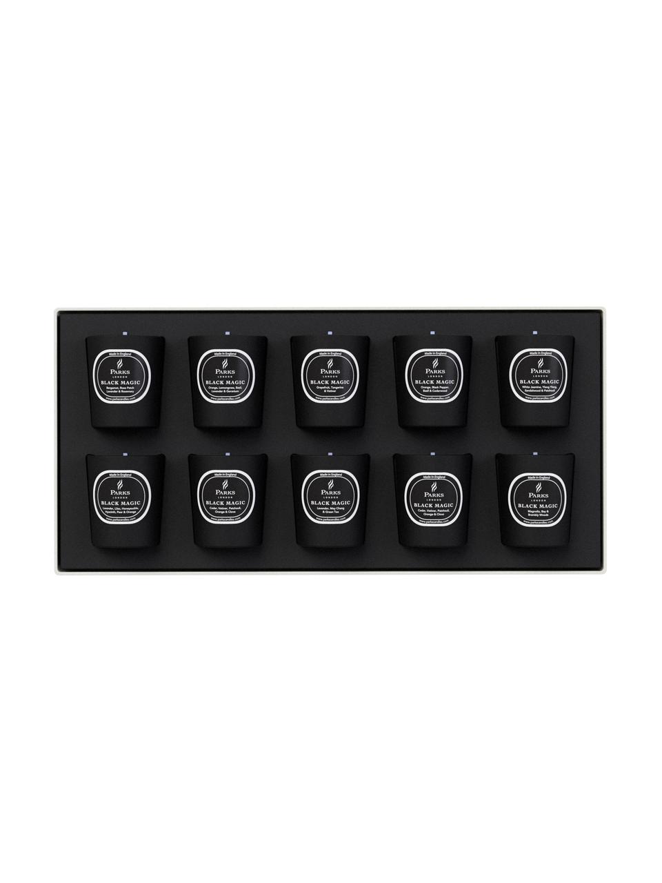 Geurkaarsenset Black Magic, 10-delig, Houder: glas, Zwart, wit, Ø 5 x H 6 cm