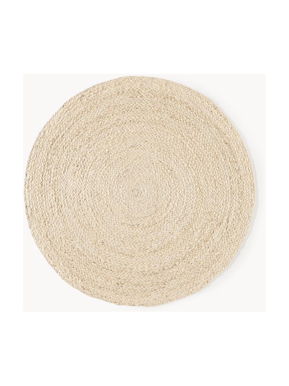 Runder Jute-Teppich Sharmila, handgefertigt, 100 % Jute, Off White, Ø 100 cm (Größe XS)