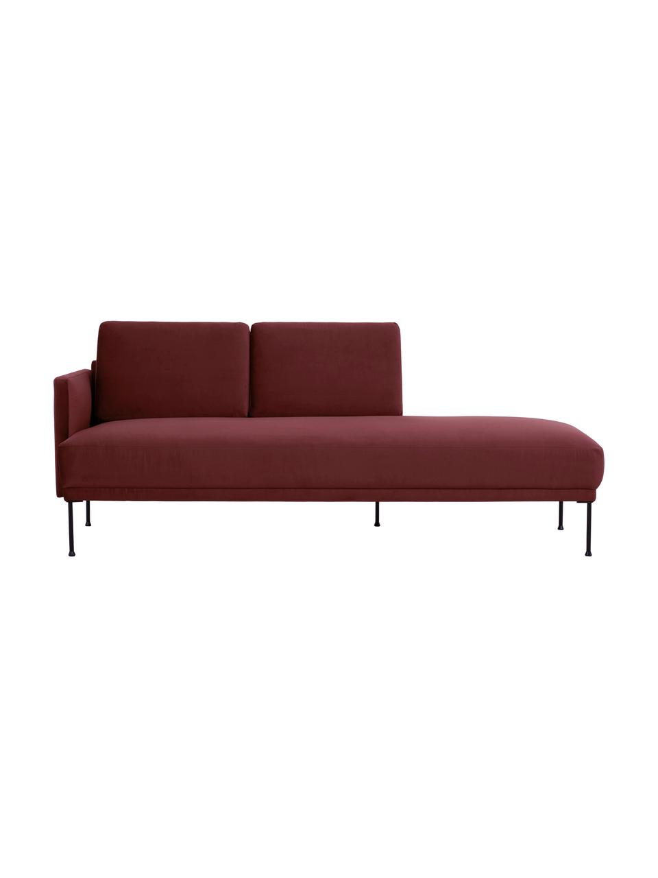 Fluwelen chaise longue Fluente in roodbruin met metalen poten, Bekleding: fluweel (hoogwaardig poly, Frame: massief grenenhout, Poten: gepoedercoat metaal, Bordeauxrood, B 202 x D 85 cm