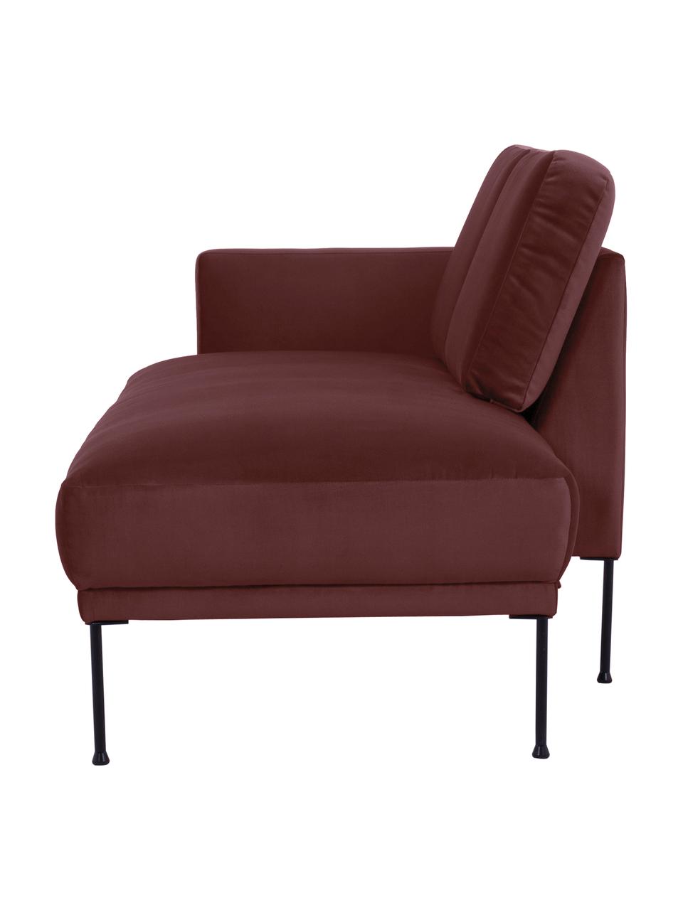 Fluwelen chaise longue Fluente in roodbruin met metalen poten, Bekleding: fluweel (hoogwaardig poly, Frame: massief grenenhout, Poten: gepoedercoat metaal, Bordeauxrood, B 202 x D 85 cm