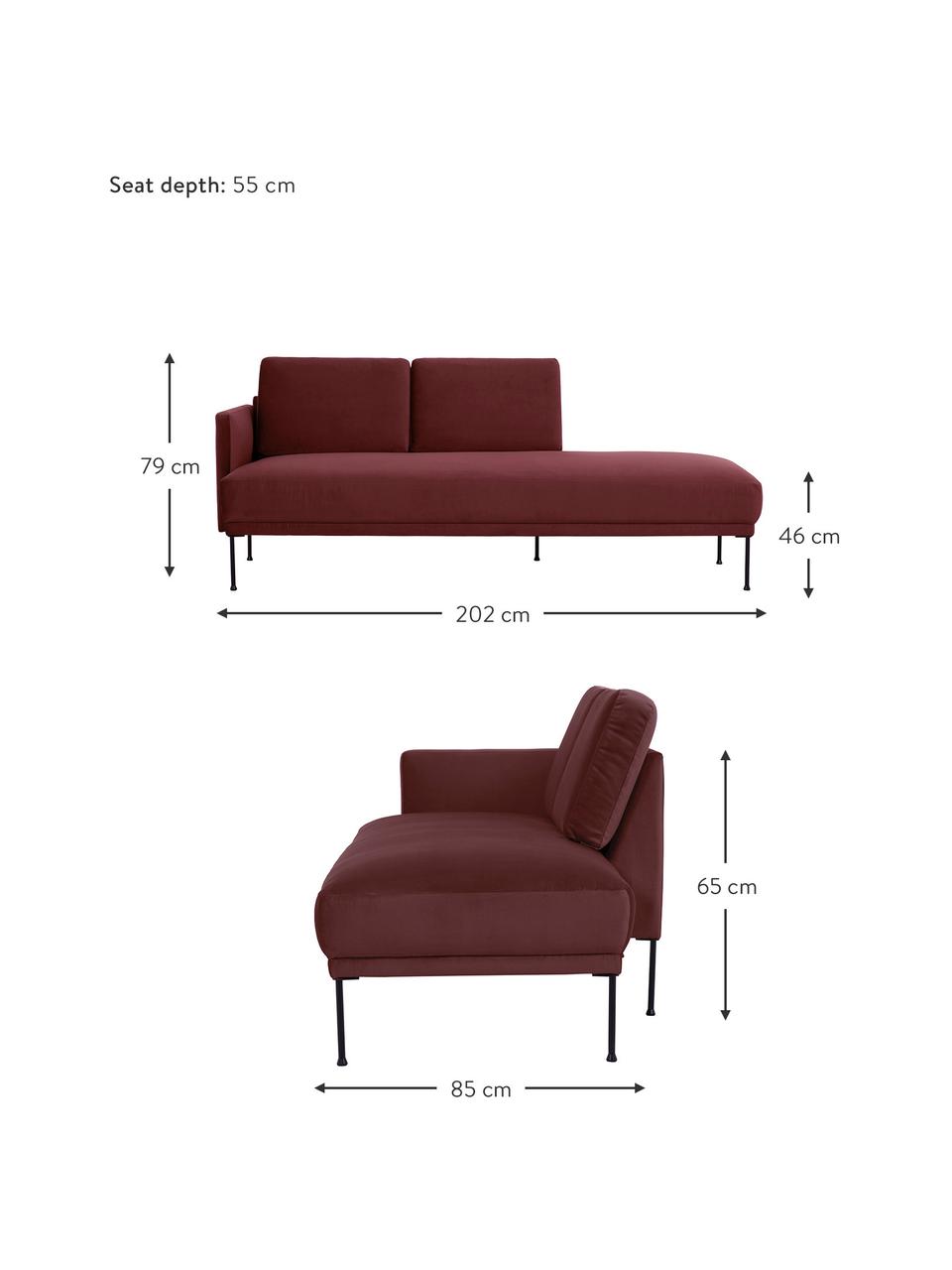 Chaise longue in velluto rosso ruggine Fluente, Rivestimento: velluto (copertura in pol, Struttura: legno di pino massiccio, Piedini: metallo verniciato a polv, Velluto rosso ruggine, Larg. 202 x Prof. 85 cm