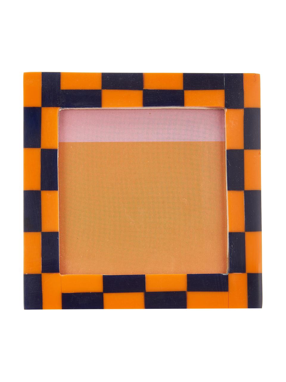 Cadre photo Check, Plastique, Orange, bleu foncé, larg. 13 x haut. 13 cm