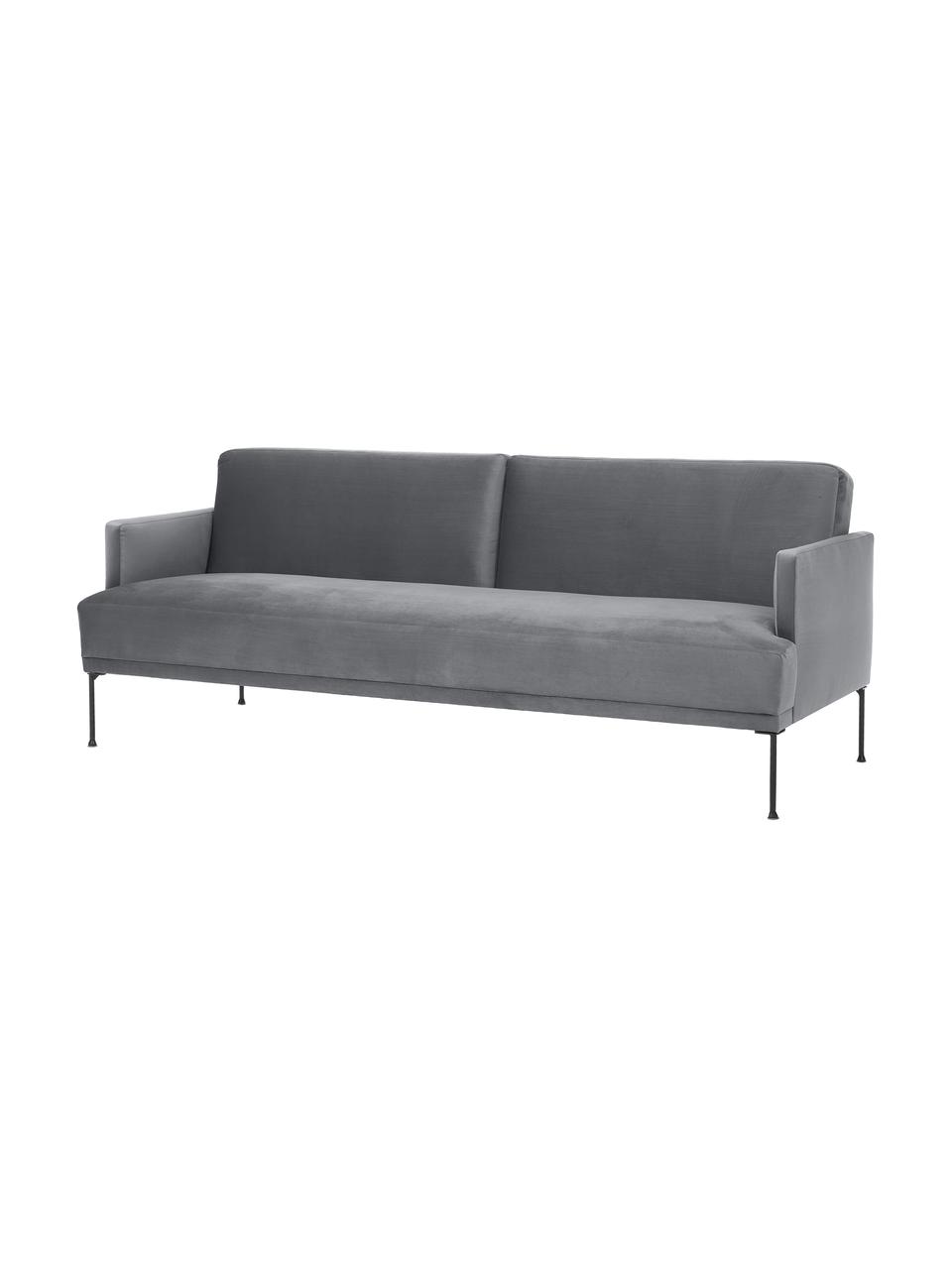 Fluwelen slaapbank Fluente (3-zits), Bekleding: fluweel (hoogwaardig poly, Frame: massief grenenhout, FSC-g, Poten: gelakt metaal, Fluweel donkergrijs, B 220 x H 86 cm