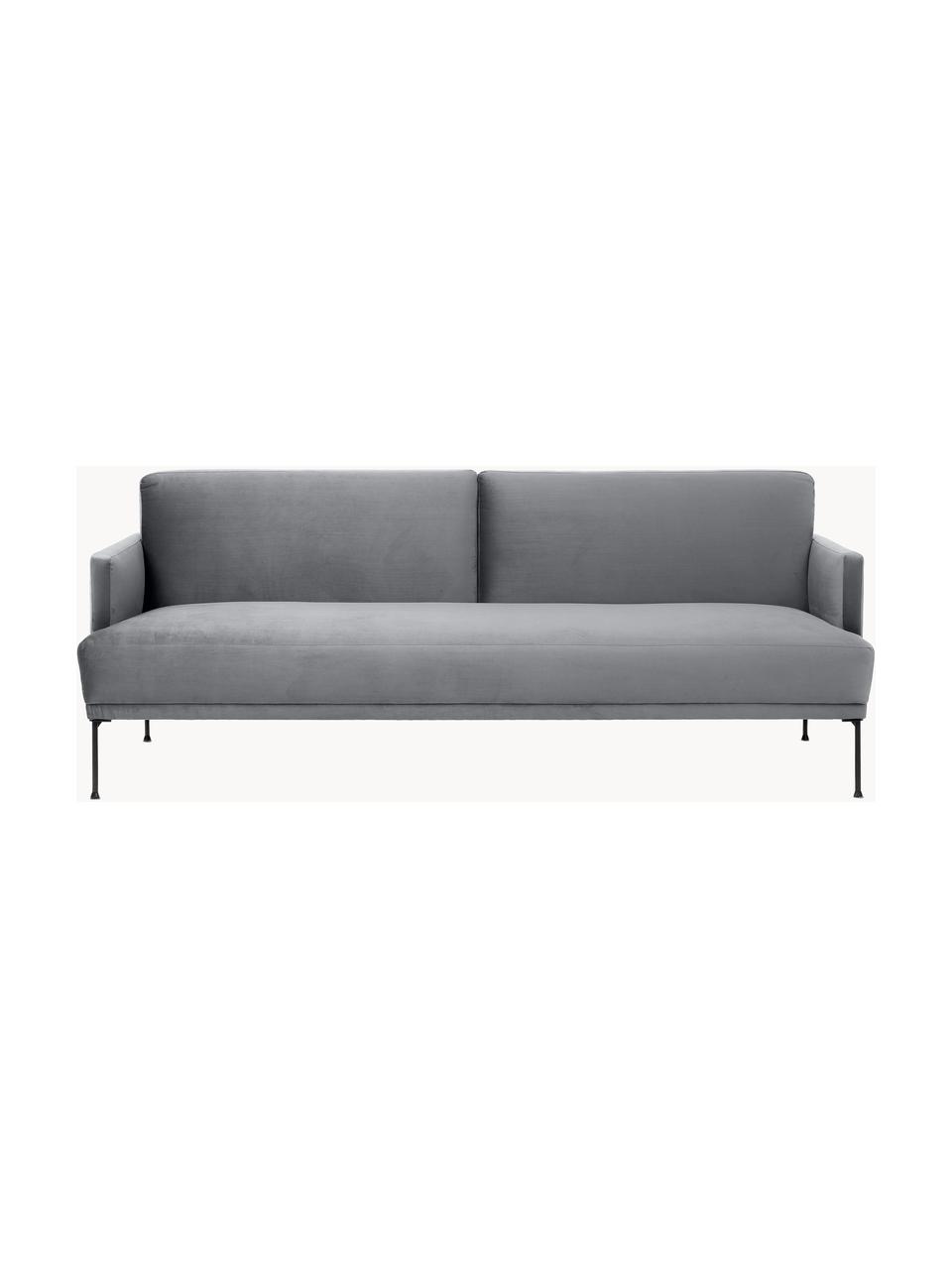 Samt-Schlafsofa Fluente (3-Sitzer), Bezug: Samt (Hochwertiger Polyes, Gestell: Massives Kiefernholz, FSC, Füße: Metall, pulverbeschichtet, Samt Dunkelgrau, B 220 x T 88 cm