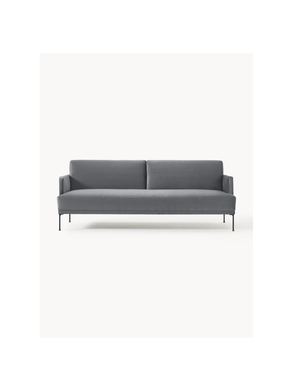 Samt-Schlafsofa Fluente (3-Sitzer), Bezug: Samt (Hochwertiger Polyes, Gestell: Massives Kiefernholz, Füße: Metall, pulverbeschichtet, Samt Dunkelgrau, B 220 x T 88 cm